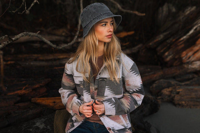 Ladies Aztec Jacket - Pink + Grey - Millie + Moose