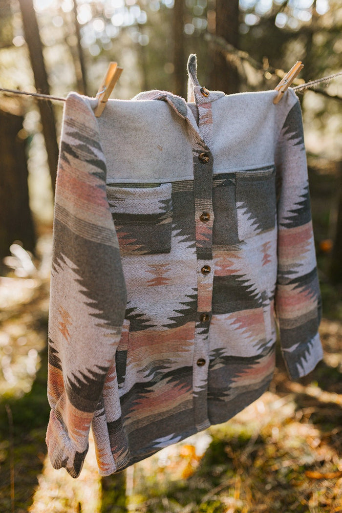 Ladies Aztec Jacket - Pink + Grey - Millie + Moose