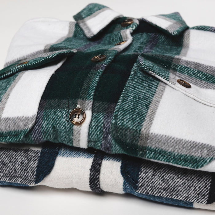 Ladies Blue Plaid Shacket - Millie + Moose
