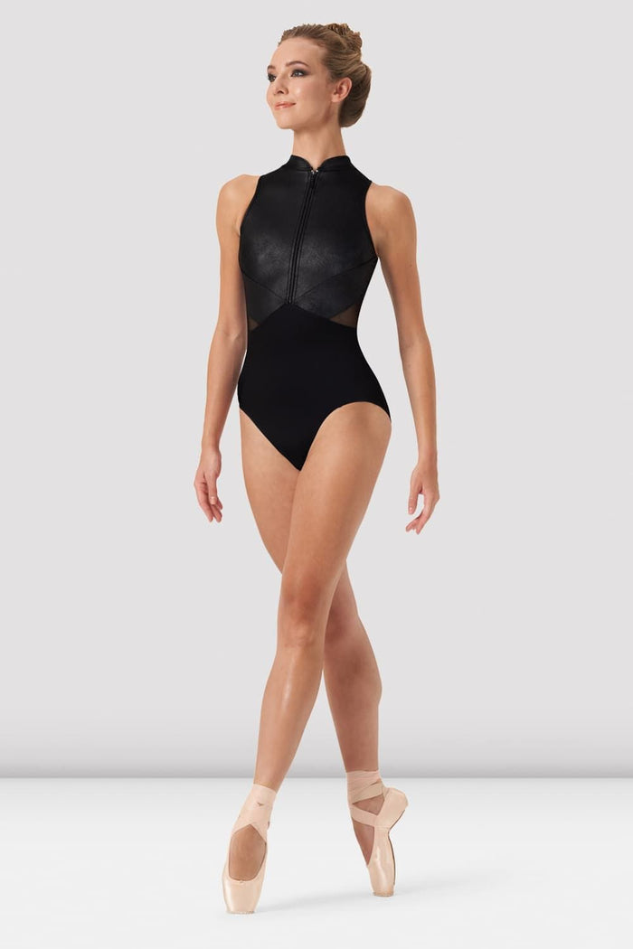 Ladies Celeste Zip Front Leather Look Leotard - BLOCH EU