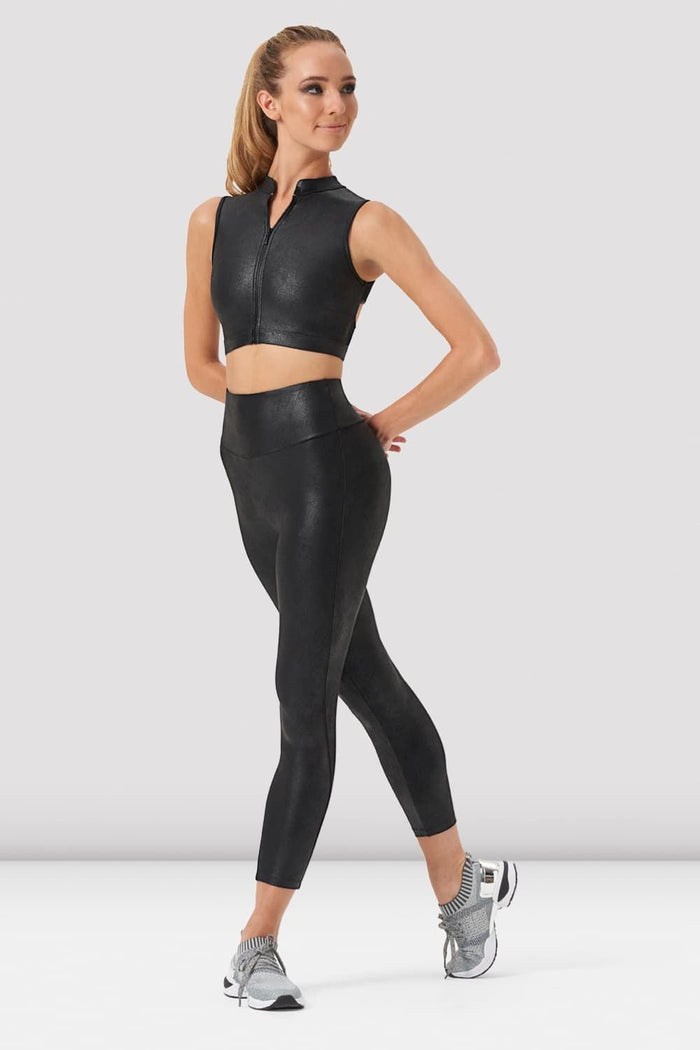 Ladies Zola Zip Front Leather Look Crop Top - BLOCH EU