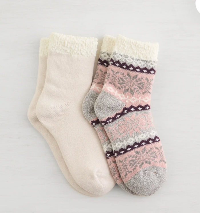 LEMON 2PK NON TERRY SNOW DAY DOUBLE LAYER CREW SOCKS