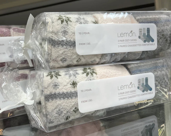 LEMON NON TERRY TOOTSIE ROLL FOAM CREW 3PK SOCKS