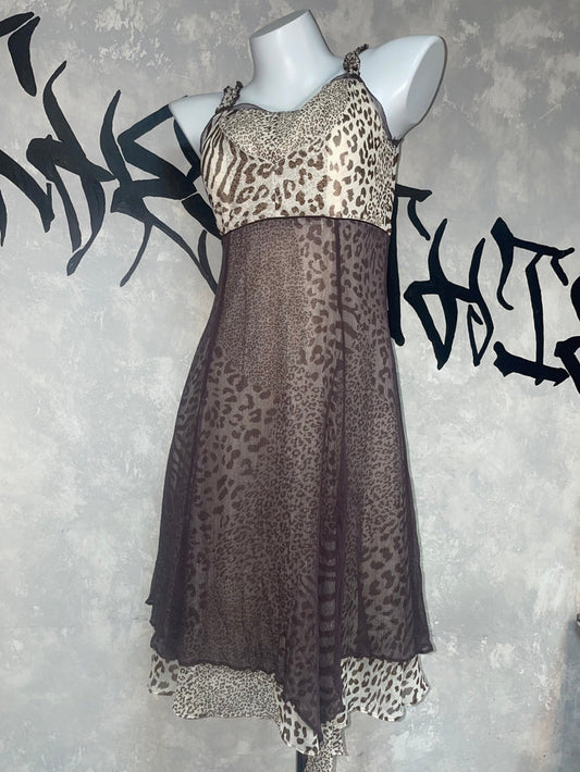 Leopard Printed Vintage Fairy Lace Dress