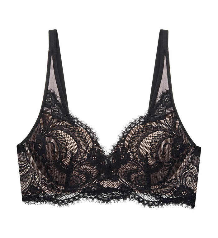 Love Lace Non-Wired Push Up Bra - BLACK