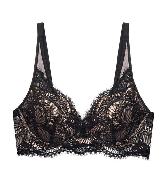 Love Lace Non-Wired Push Up Bra - BLACK