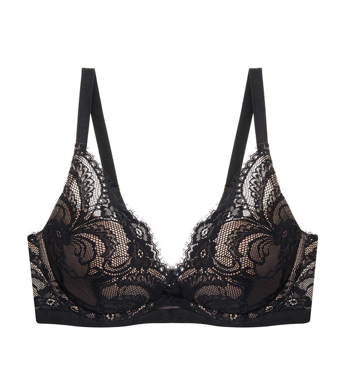 LOVE LACE WIRED PUSH UP BRA - BLACK