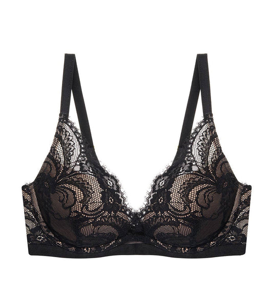 LOVE LACE WIRED PUSH UP BRA - BLACK