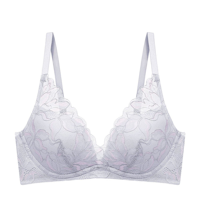 Magnolia Lace Non Wired Push Up Deep V Bra - FEATHER