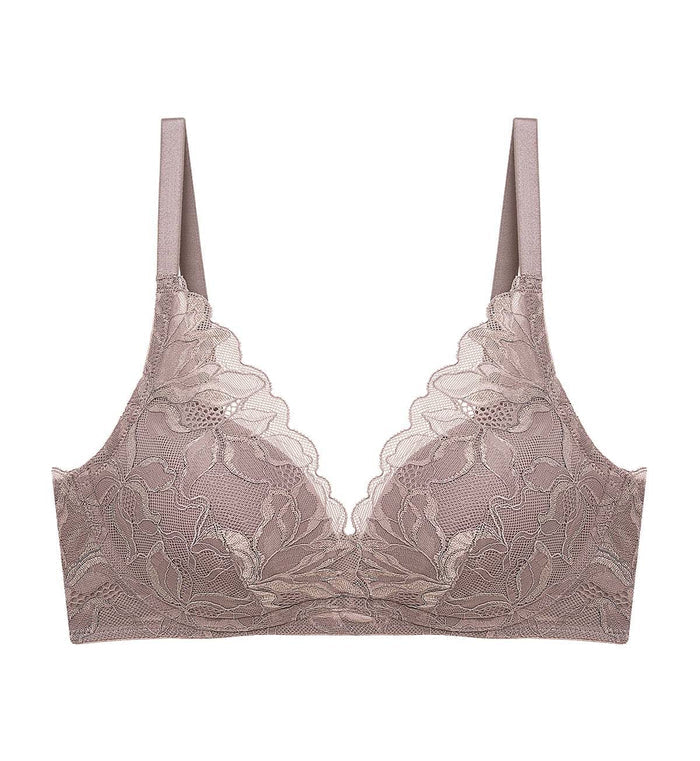 Magnolia Lace Non-Wired Push Up Deep V Bra - PIGEON GREY