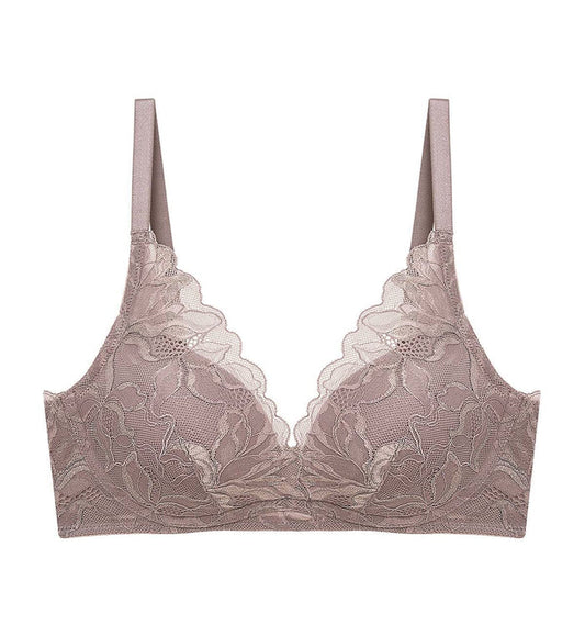 Magnolia Lace Non-Wired Push Up Deep V Bra - PIGEON GREY