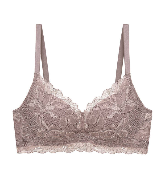 Magnolia Lace Wired Push Up Deep V Bra - PIGEON GREY