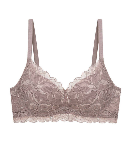 Magnolia Lace Wired Push Up Deep V Bra - PIGEON GREY