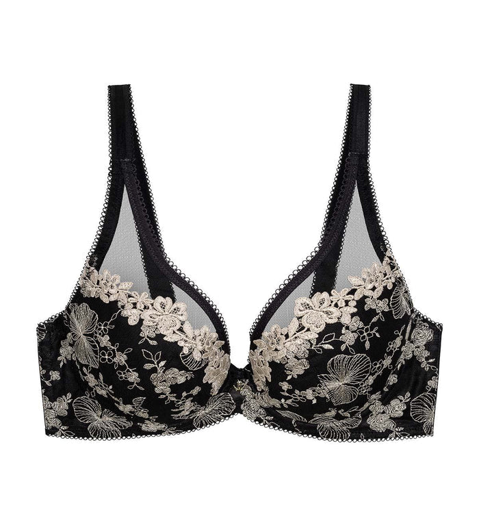 MALLOW EMBROIDERY WIRED PADDED BRA - BLACK