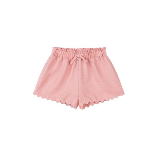 Girls pink lightweight shorts with scalloped hem and drawstring waist