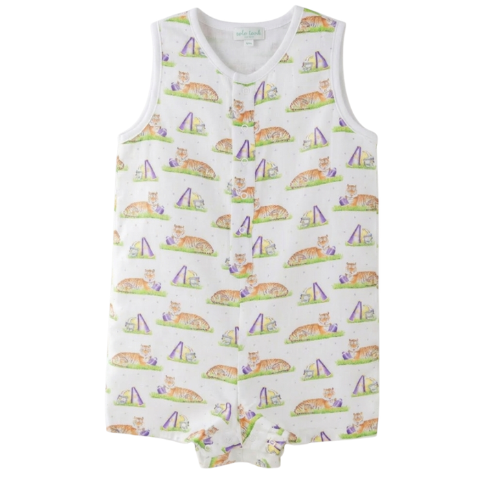 baby boy romper with an lsu tiger print