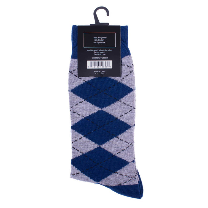 Men 12 Pk Assorted Fancy Pattern Poly Socks-DSP12H-BK
