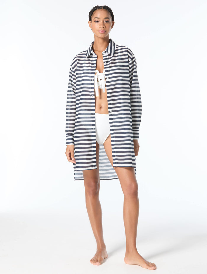 Michael Kors White Bikini Set & Stripe Cover Up Shirt Bundle -