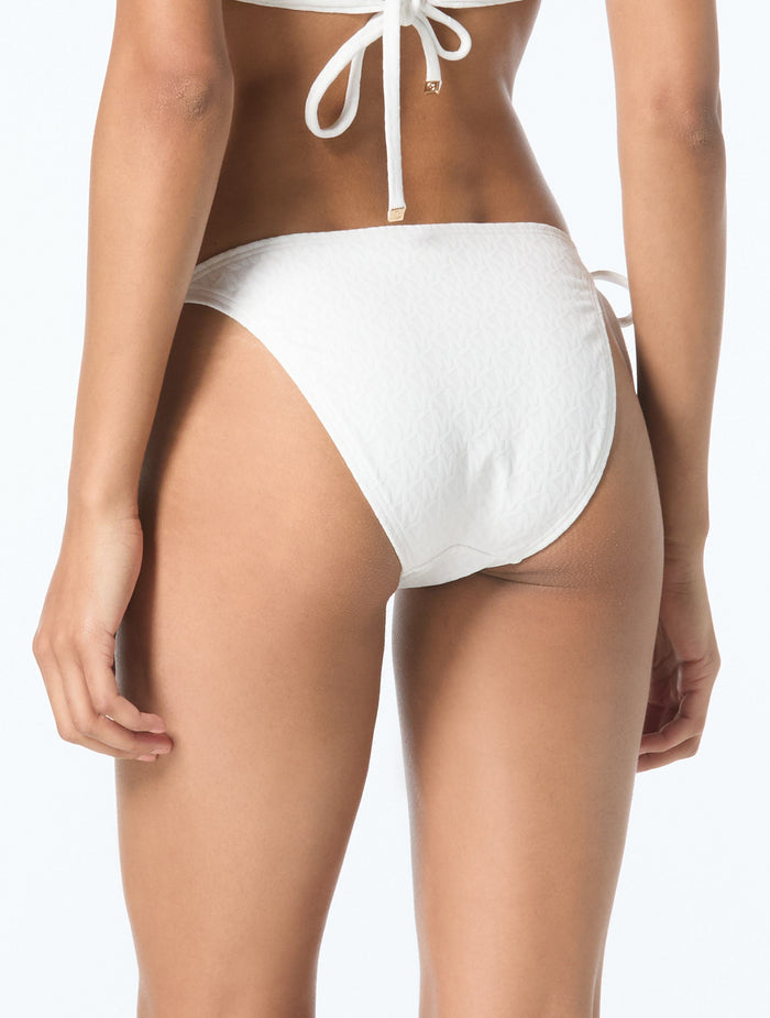 Michael Kors Textured String Side Tie Bikini Bottom - Logo Jacquard - 100 White