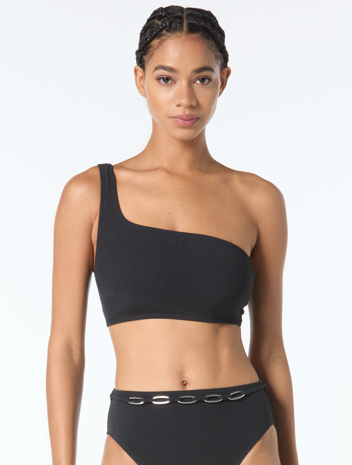 MICHAEL Michael Kors One Shoulder Textured Bikini Top - Crepe Solids - 001 Black