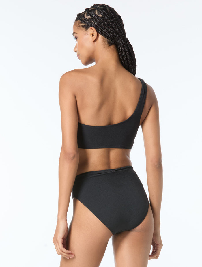 MICHAEL Michael Kors One Shoulder Textured Bikini Top - Crepe Solids - 001 Black