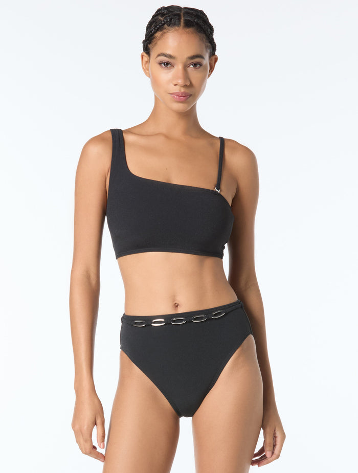 MICHAEL Michael Kors One Shoulder Textured Bikini Top - Crepe Solids - 001 Black