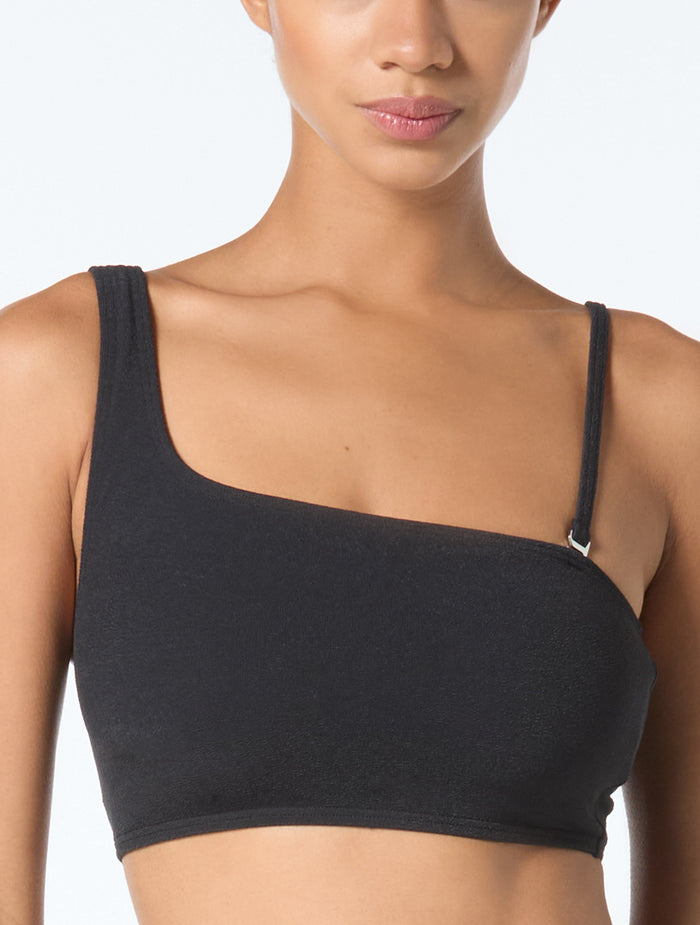 MICHAEL Michael Kors One Shoulder Textured Bikini Top - Crepe Solids - 001 Black