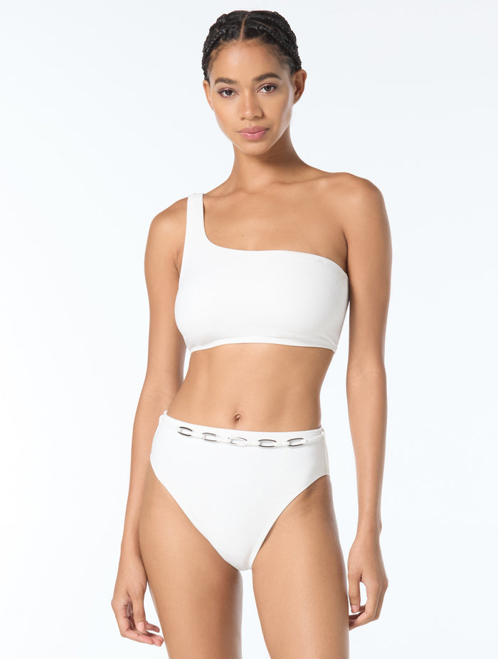 MICHAEL Michael Kors One Shoulder Textured Bikini Top - Crepe Solids - 100 White