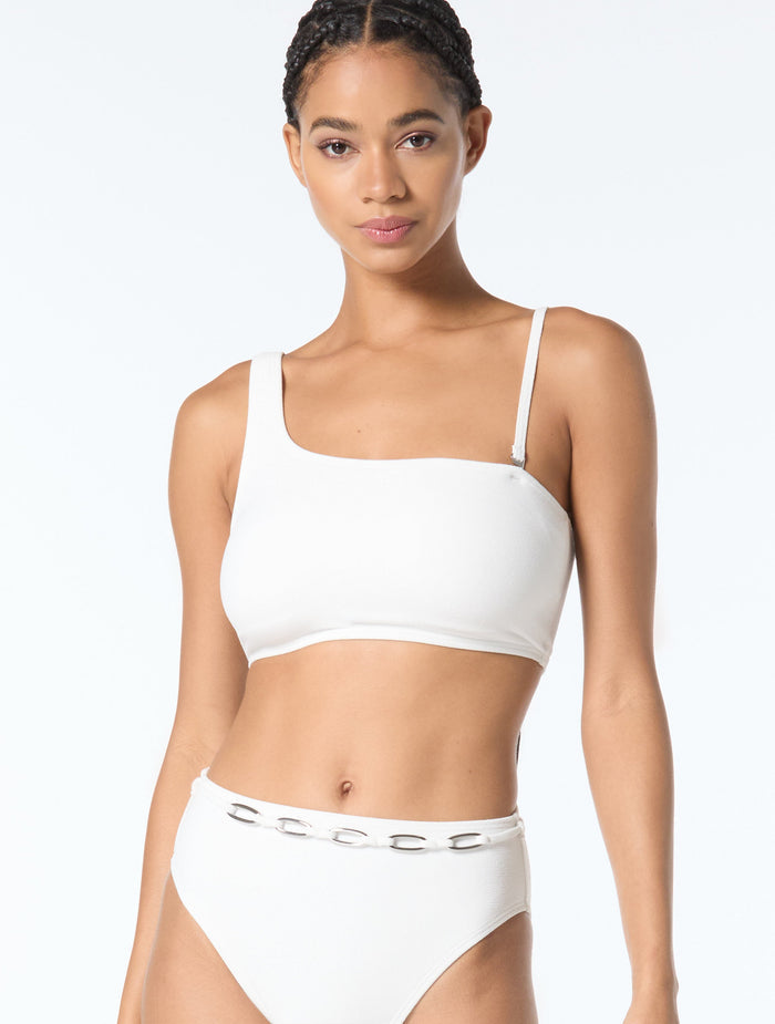 MICHAEL Michael Kors One Shoulder Textured Bikini Top - Crepe Solids - 100 White