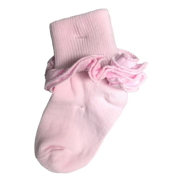 Girls cotton ruffle turn cuff socks with a soft cotton blend and decorative ruffle edge, shown cuffed for a classic look.