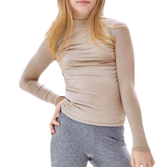 long sleeve fitted light brown turtleneck