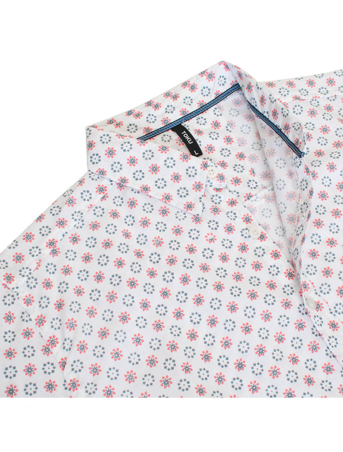 MPS-3046 Vintage-Inspired Floral Print Short-Sleeve Shirt