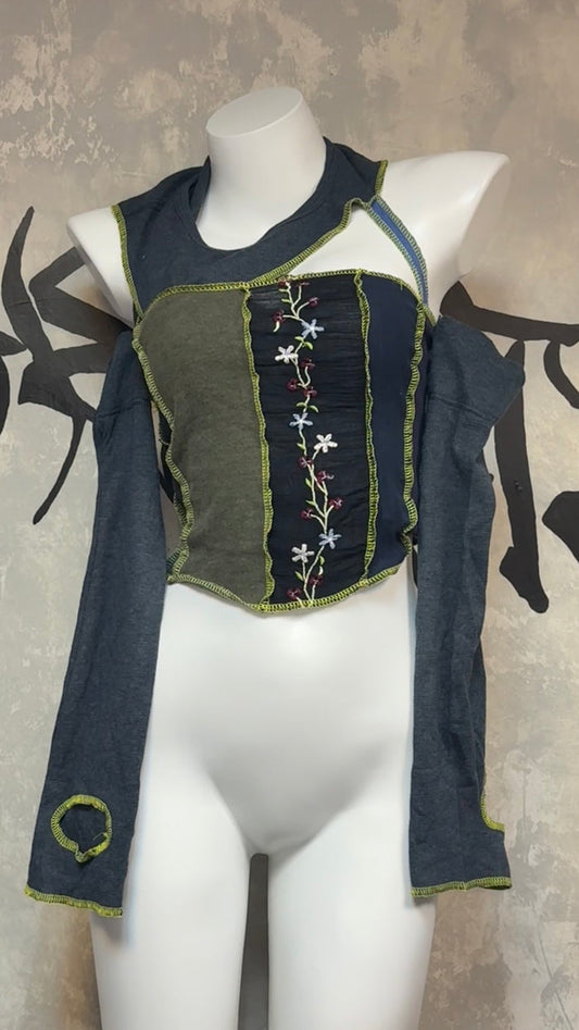 Patchwork Remake Girly Top(Two-Piece)