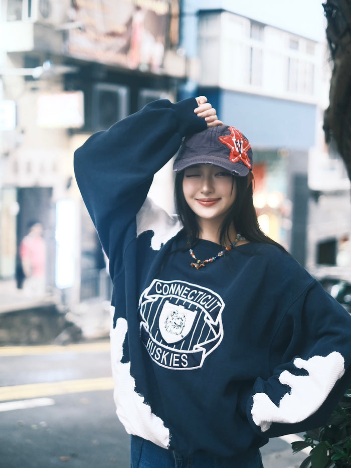 Patterned Patchwork Remake Sweatshirt