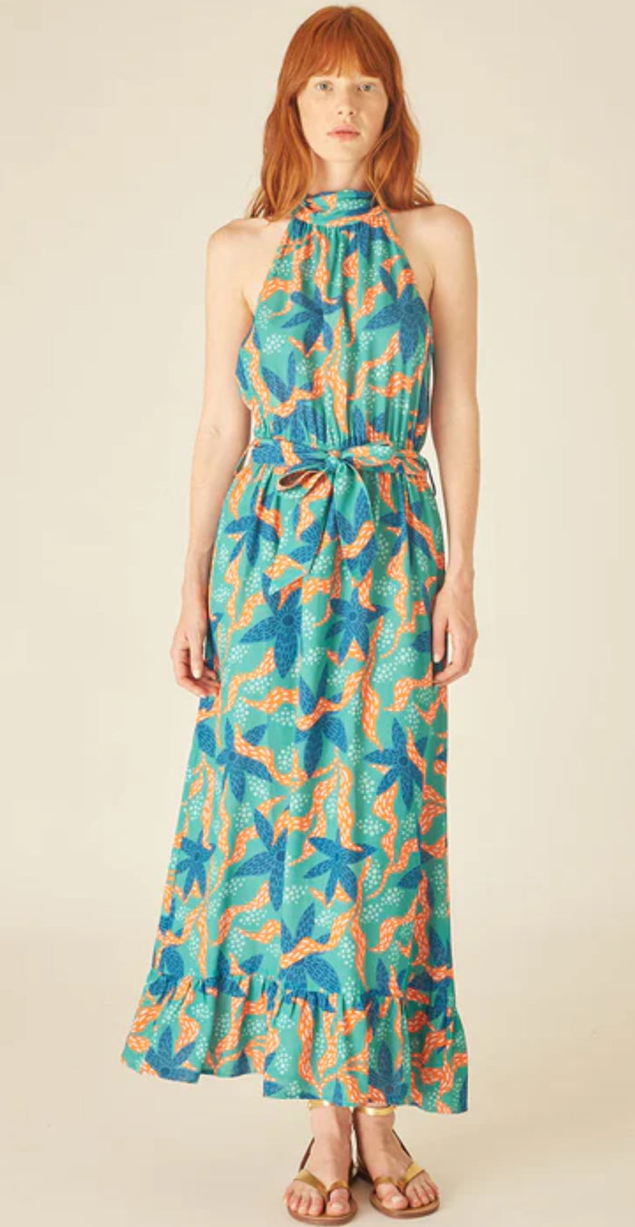 PEPALOVES HALTER DRESS SEA FLOWERS