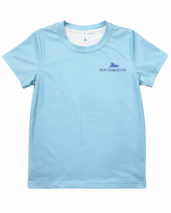 Light blue t-shirt with 'Southbound' logo in the upper left