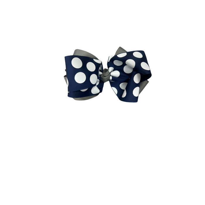 Navy/White Dots with Grey Double Bow / Jumbo
