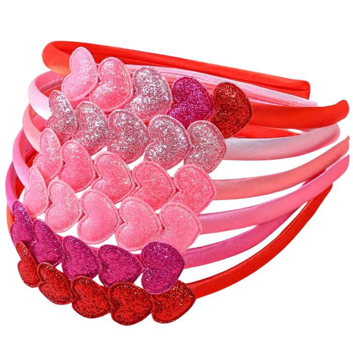 A group photo of  puffy heart  glitter satin headbands