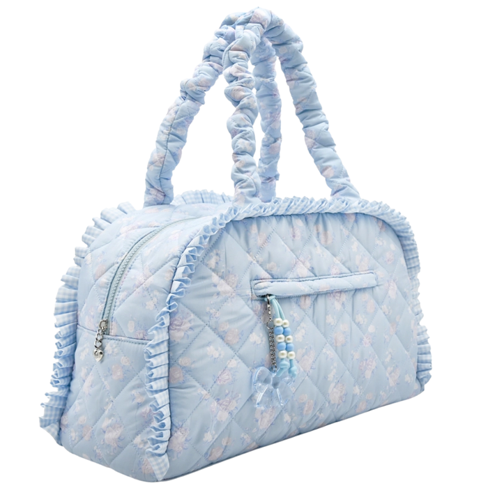 Quilted Blue Floral Duffle Bag