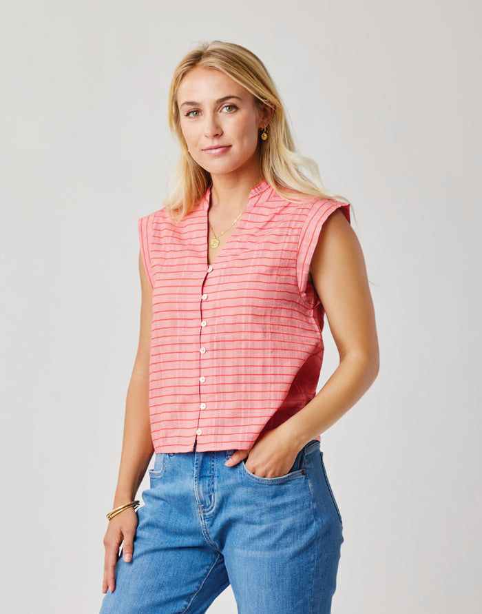 Reagan Top: Grapefruit Harris Stripe - FINAL SALE