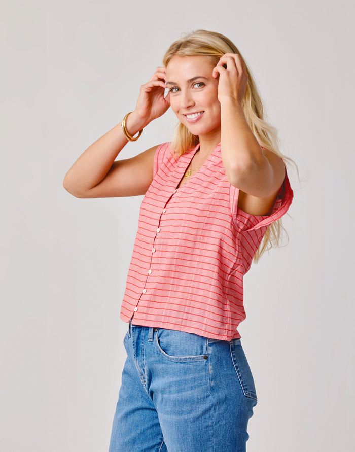 Reagan Top: Grapefruit Harris Stripe - FINAL SALE
