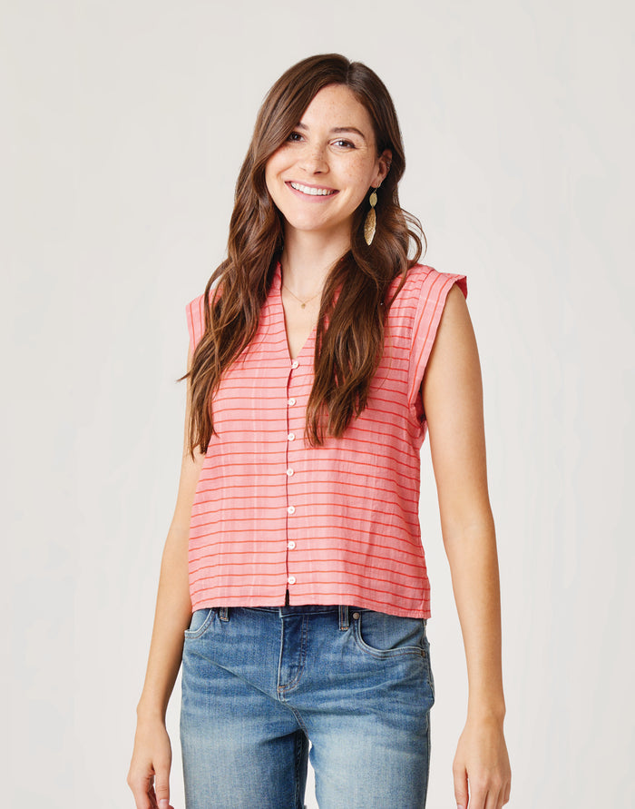 Reagan Top: Grapefruit Harris Stripe - FINAL SALE