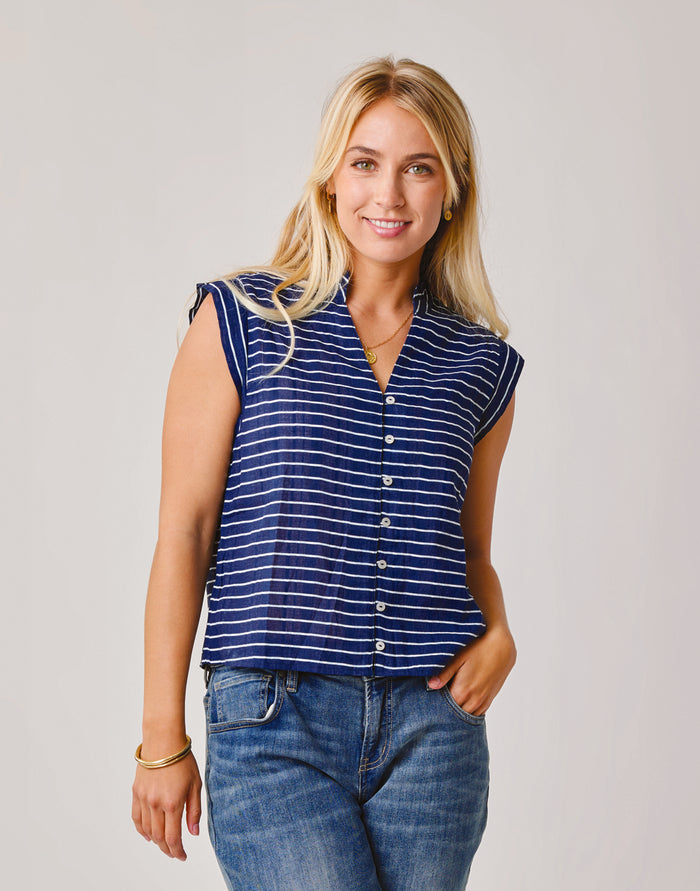 Reagan Top: Navy Harris Stripe