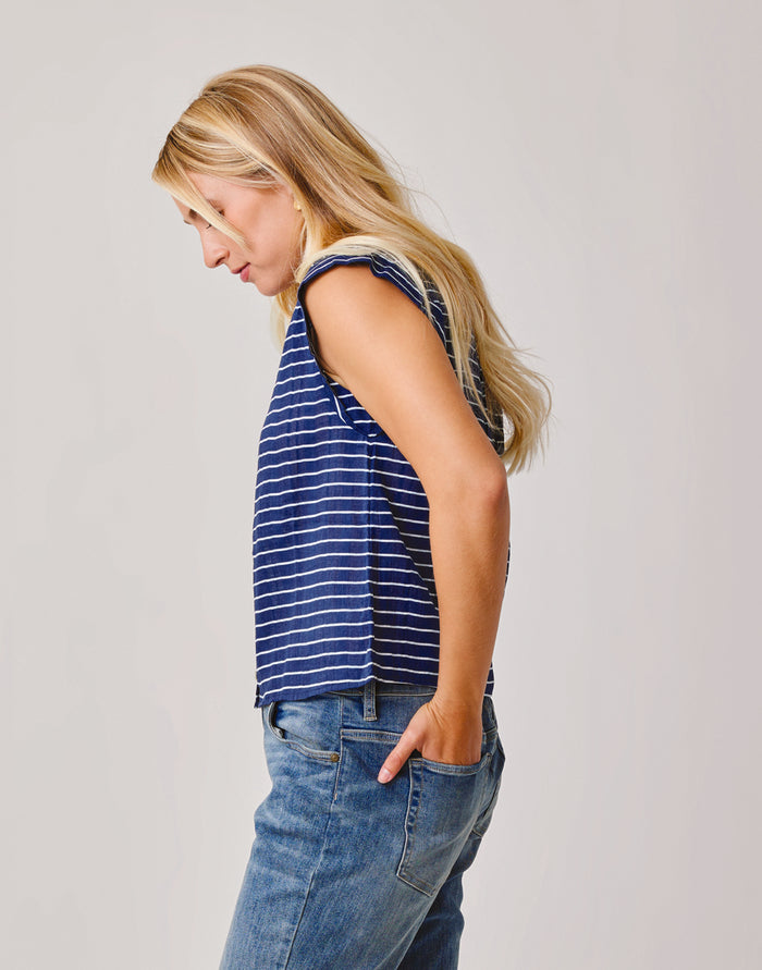 Reagan Top: Navy Harris Stripe