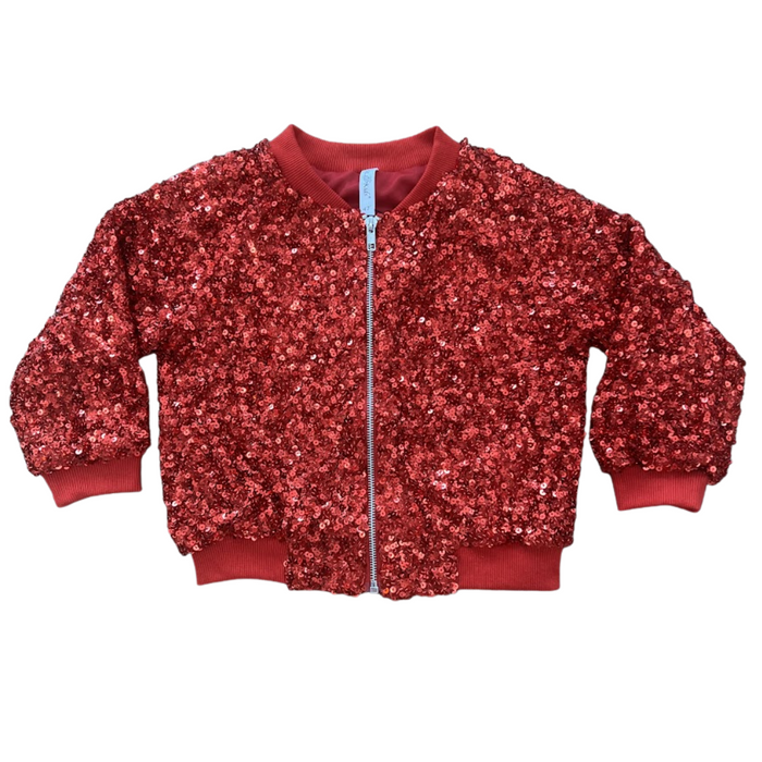 red zip up sequin bomber jacket