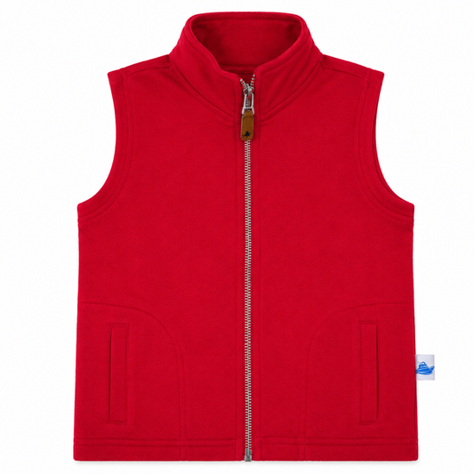 Red Knit Front Zip Vest with side pockets