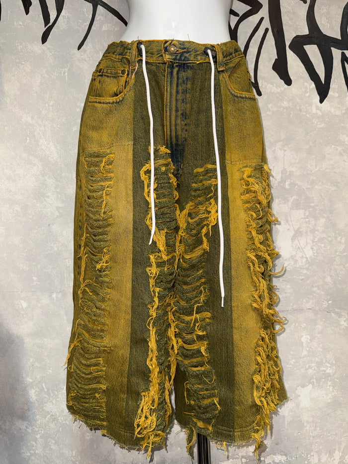 Remake Vintage Jorts (Ripped-Yellow) 33” #REJRYE01
