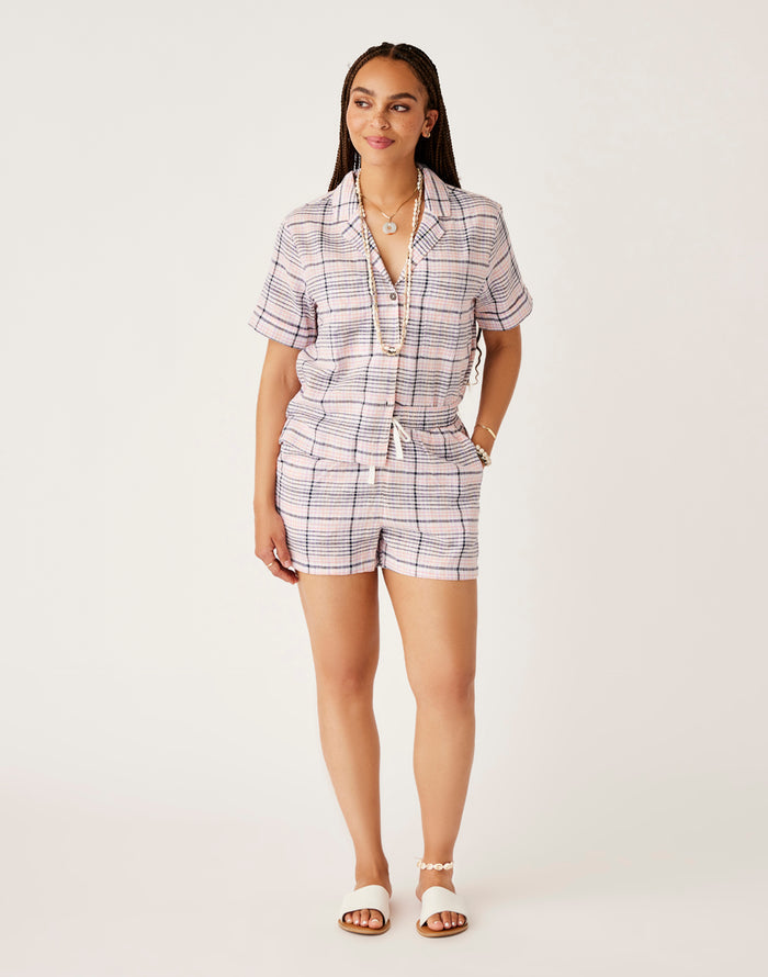 Rhett Linen Short: Navy Plaid - FINAL SALE