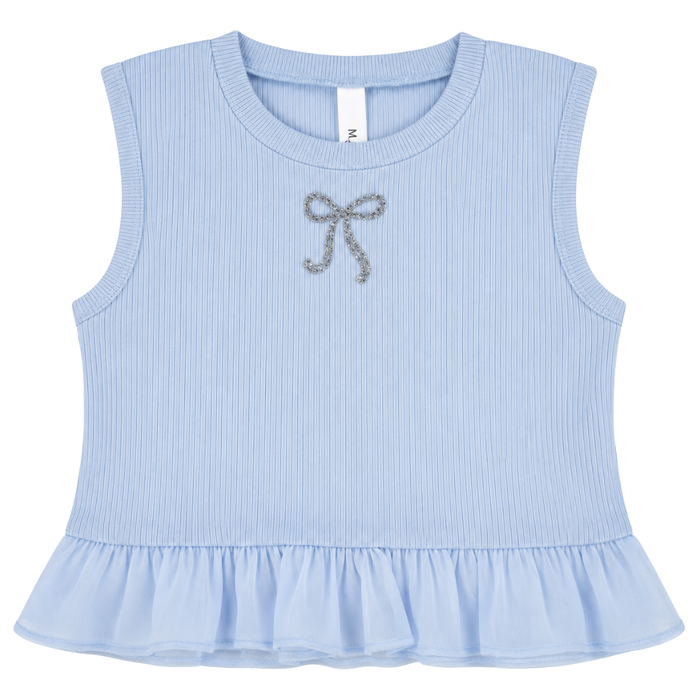 Ribbed Ruffle Tank W/ Glitter Bow