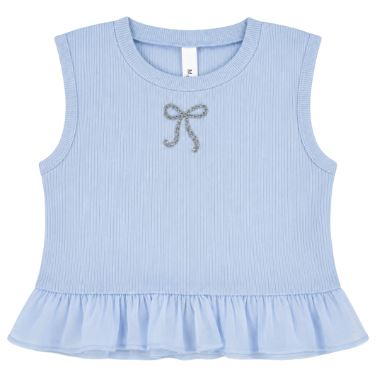 Ribbed Ruffle Tank W/ Glitter Bow
